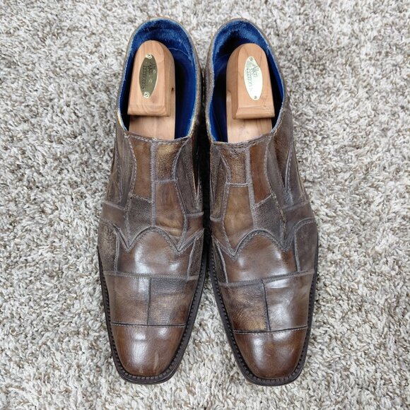 Mark Nason Slip On Shoes Mens 14 Brown Leather Cross Patch Rock Lives Italy Made main image 9